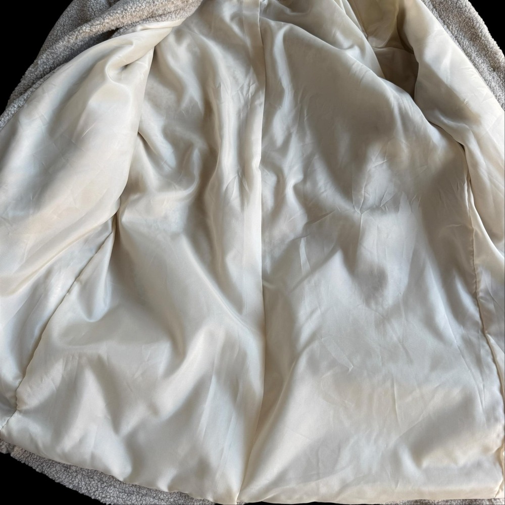 Mackintosh Coat Womens Large Cream Fleece Lined Hooded Button Parka Pockets USA - Picture 3 of 9